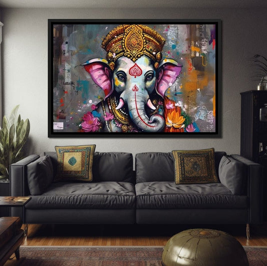 Grey Ganesha HinduOmDesigns Black Floating Frame / 30" x 20" Posters, Prints, & Visual Artwork hindu canvas wall art D1F4UX8M