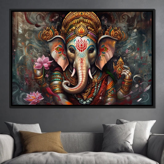 Ganesha's Creativity HinduOmDesigns Black Floating Frame / 30" x 20" Posters, Prints, & Visual Artwork hindu canvas wall art C5B9BCM0