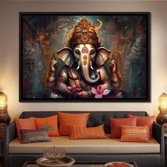 Ganesha's Wealth HinduOmDesigns Black Floating Frame / 30" x 20" Posters, Prints, & Visual Artwork hindu canvas wall art BTYGXIEE