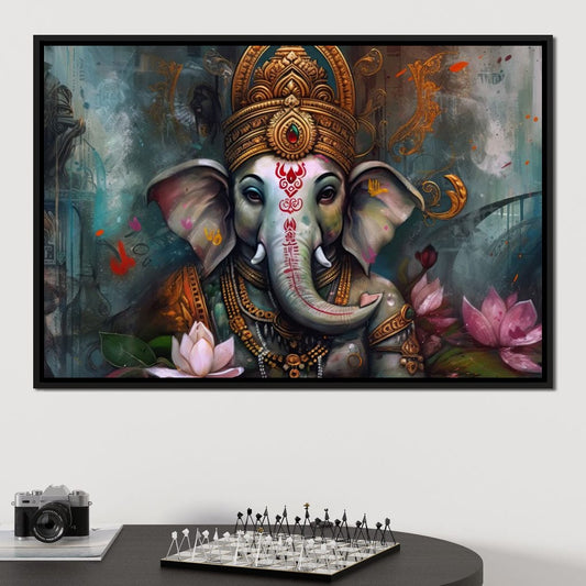Ganesha's Tranquility HinduOmDesigns Black Floating Frame / 30" x 20" Posters, Prints, & Visual Artwork hindu canvas wall art XF73SHDJ