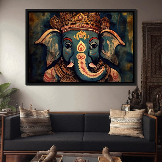 Ganesha's Joy HinduOmDesigns Black Floating Frame / 30" x 20" Posters, Prints, & Visual Artwork hindu canvas wall art DYSHD4KA