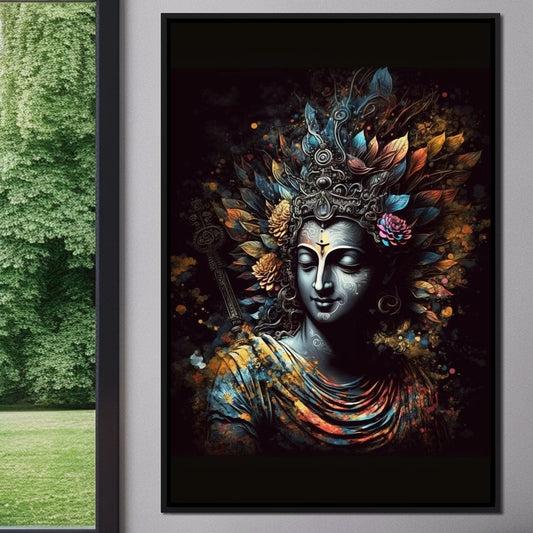 Colorful Krishna HinduOmDesigns Black Floating Frame / 20" x 30" Posters, Prints, & Visual Artwork hindu canvas wall art LMW13X2Z