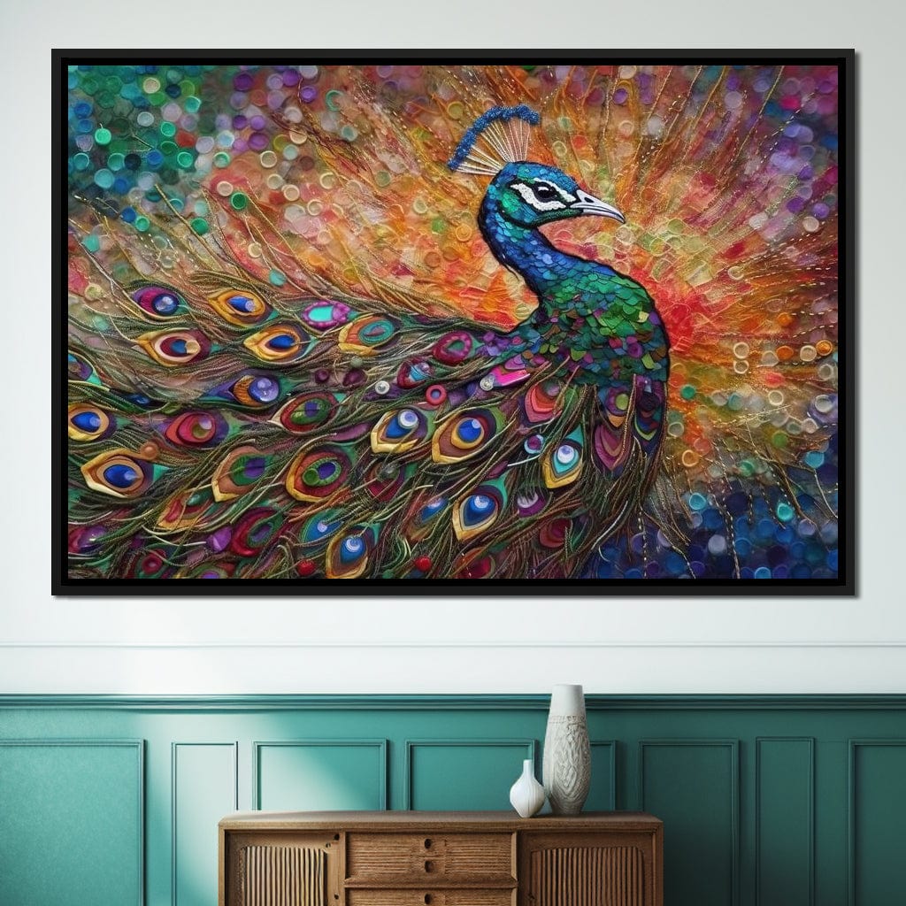 Peacock Fantasy HinduOmDesigns Black Floating Frame / 30" x 20" Posters, Prints, & Visual Artwork hindu canvas wall art MA08SN2C