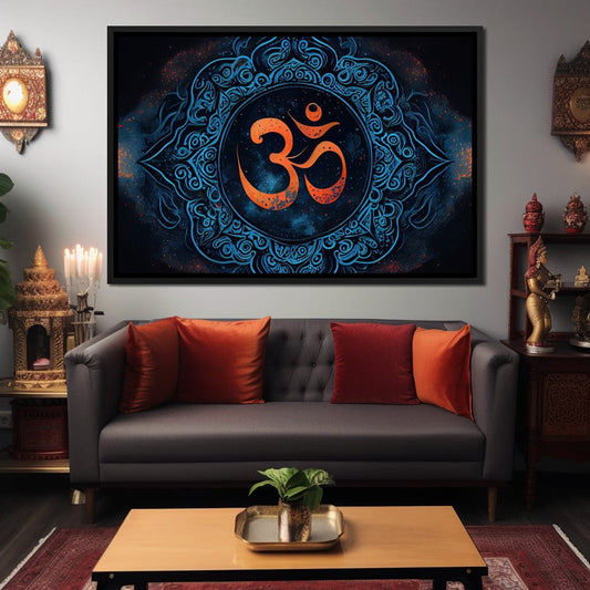 Om Mantra HinduOmDesigns Black Floating Frame / 30" x 20" Posters, Prints, & Visual Artwork hindu canvas wall art H04YVBOH