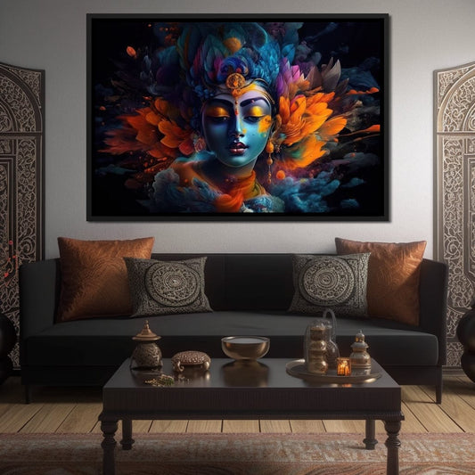 Resting Krishna HinduOmDesigns Black Floating Frame / 30" x 20" Posters, Prints, & Visual Artwork hindu canvas wall art RKTYXBZ2