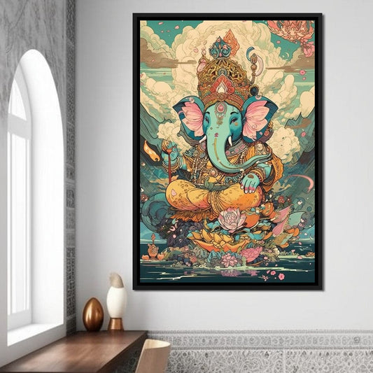 Joyful Lord Ganesh HinduOmDesigns Black Floating Frame / 20" x 30" Posters, Prints, & Visual Artwork hindu canvas wall art ZNN0I8S4