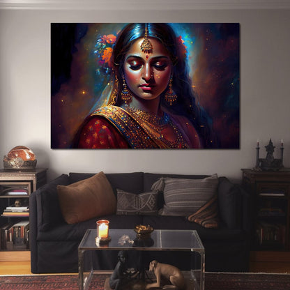 Contemplative Radha HinduOmDesigns Gallery Wrap / 30" x 20" Posters, Prints, & Visual Artwork hindu canvas wall art CK0HLM08