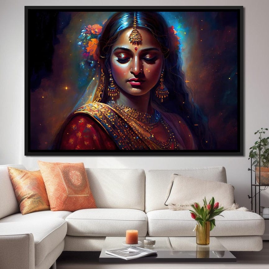 Contemplative Radha HinduOmDesigns Black Floating Frame / 30" x 20" Posters, Prints, & Visual Artwork hindu canvas wall art DAAKASFT