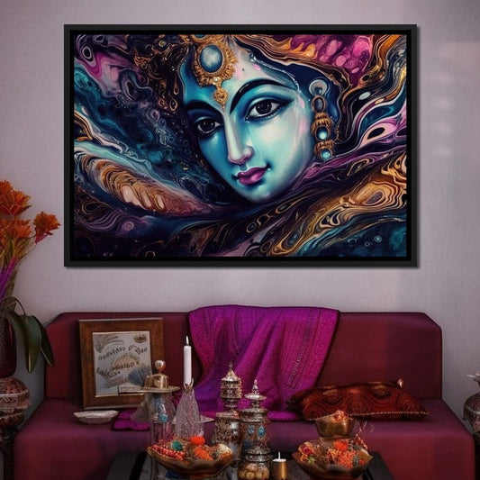 Radiant Krishna HinduOmDesigns Black Floating Frame / 30" x 20" Posters, Prints, & Visual Artwork hindu canvas wall art AFVO8NXL