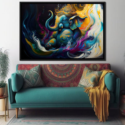 Ganesha's Happiness HinduOmDesigns Black Floating Frame / 30" x 20" Posters, Prints, & Visual Artwork hindu canvas wall art AD56S1HJ