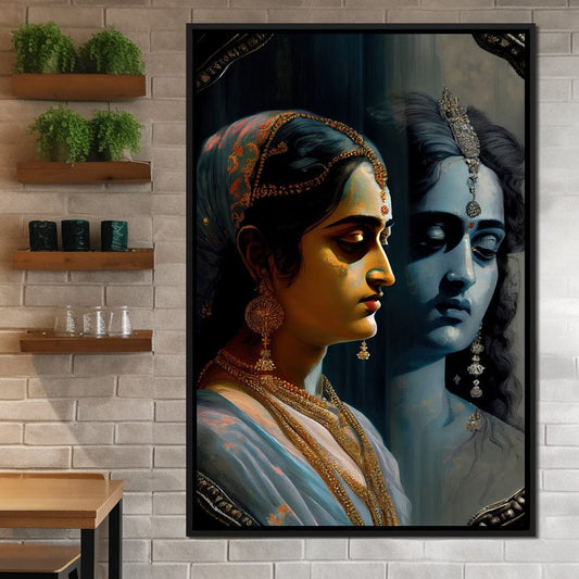 Krishna Radha Reflection HinduOmDesigns Black Floating Frame / 20" x 30" Posters, Prints, & Visual Artwork hindu canvas wall art S2JDZKP3