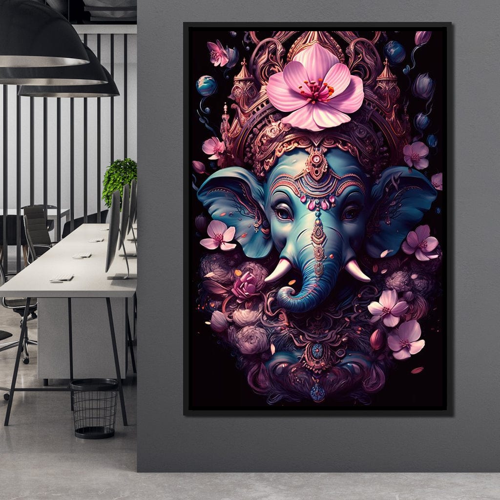 Floralicious Ganesha HinduOmDesigns Black Floating Frame / 20" x 30" Posters, Prints, & Visual Artwork hindu canvas wall art 4RIPGIQW