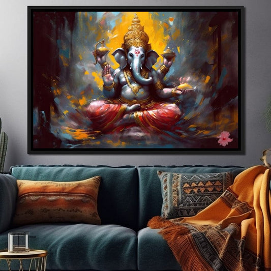 Ganesha's Enlightenment HinduOmDesigns Black Floating Frame / 30" x 20" Posters, Prints, & Visual Artwork hindu canvas wall art X80CW8DE