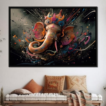 Ganesh Splash HinduOmDesigns Black Floating Frame / 30" x 20" Posters, Prints, & Visual Artwork hindu canvas wall art UFMV0F99