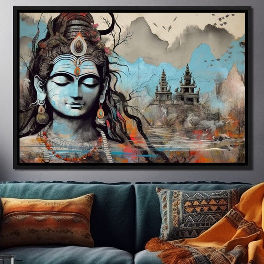 Shiva's Temple HinduOmDesigns Black Floating Frame / 30" x 20" Posters, Prints, & Visual Artwork hindu canvas wall art HPJJFBAN