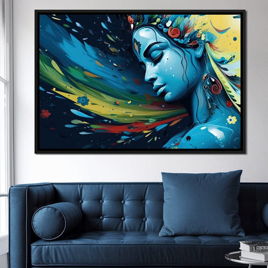 Blue Krishna HinduOmDesigns Black Floating Frame / 30" x 20" Posters, Prints, & Visual Artwork hindu canvas wall art CSDSG2N5