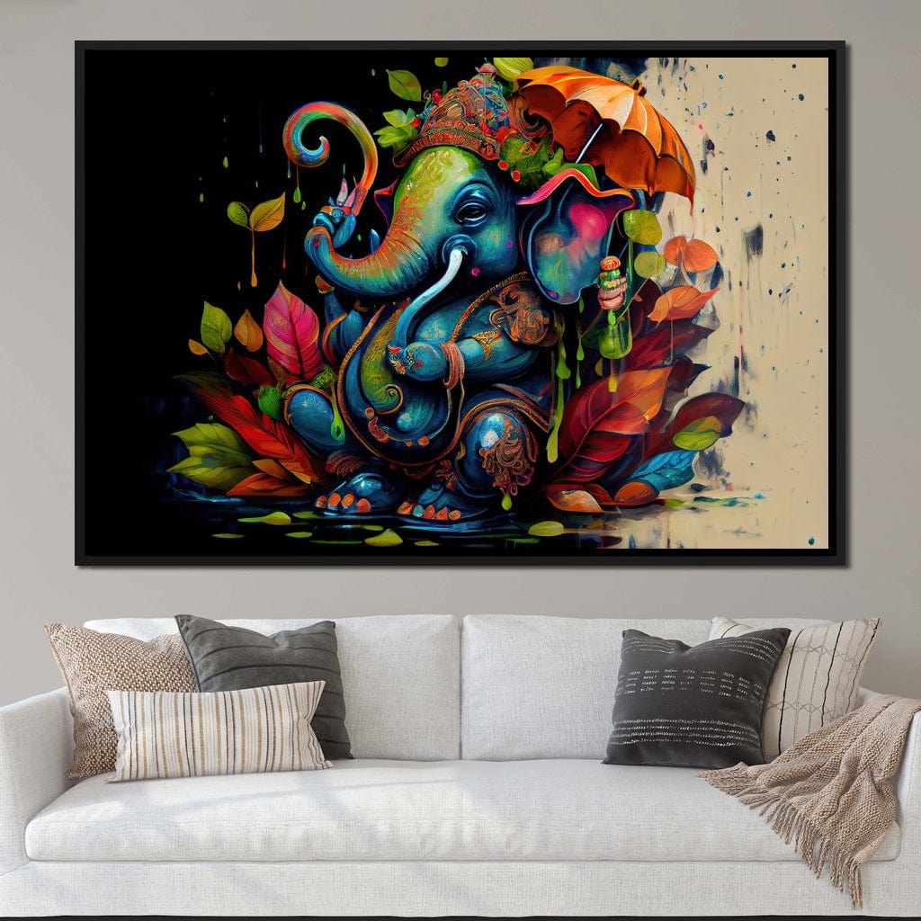 Lord of Happiness HinduOmDesigns Black Floating Frame / 30" x 20" Posters, Prints, & Visual Artwork hindu canvas wall art 42B71ITN