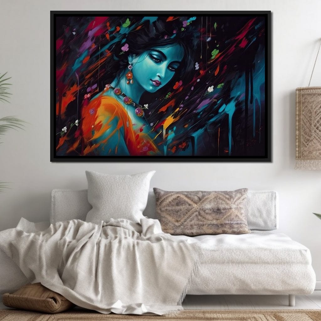 Joyful Krishna HinduOmDesigns Black Floating Frame / 30" x 20" Posters, Prints, & Visual Artwork hindu canvas wall art UF3NWGXH