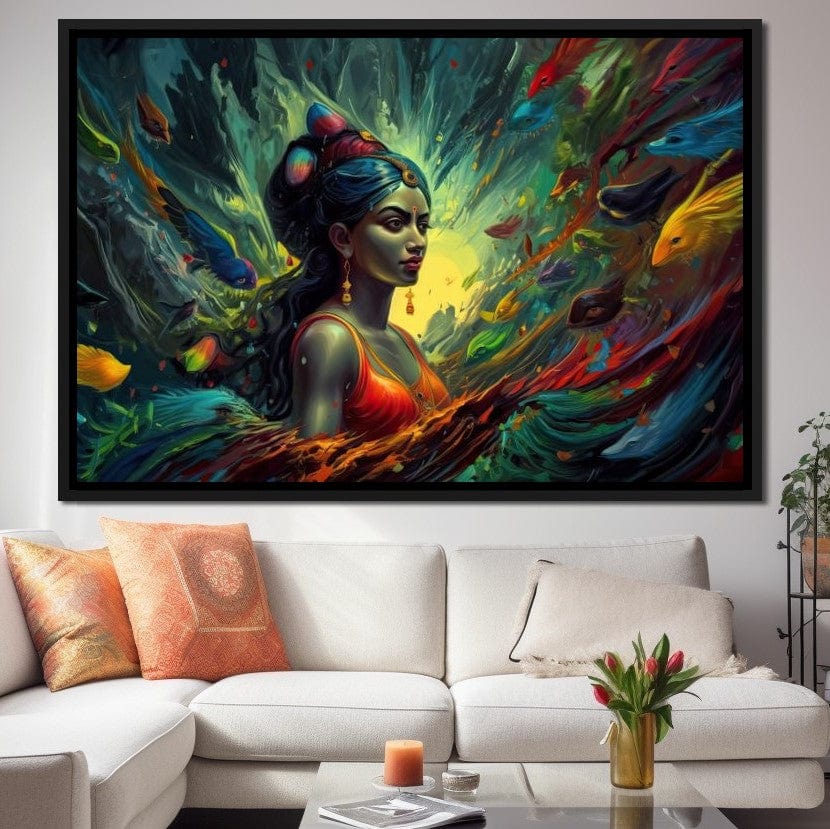 Krishna's Jungle HinduOmDesigns Black Floating Frame / 30" x 20" Posters, Prints, & Visual Artwork hindu canvas wall art 3OQQ2VBP