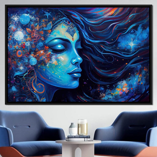 Blue Radha HinduOmDesigns Black Floating Frame / 30" x 20" Posters, Prints, & Visual Artwork hindu canvas wall art VZQC6RH7