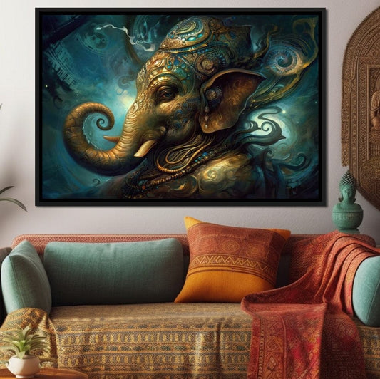 Ganesha's Mystical Charm HinduOmDesigns Black Floating Frame / 30" x 20" Posters, Prints, & Visual Artwork hindu canvas wall art YH496F50