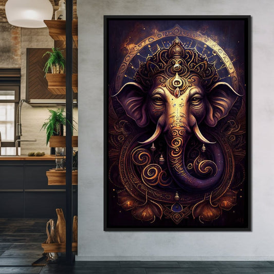 Gold & Purple Ganesh HinduOmDesigns Black Floating Frame / 20" x 30" Posters, Prints, & Visual Artwork hindu canvas wall art