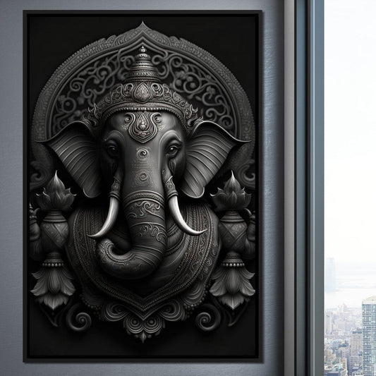 Ganesha's Might HinduOmDesigns Black Floating Frame / 20" x 30" Posters, Prints, & Visual Artwork hindu canvas wall art 0C3P7157