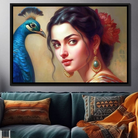 The Story of the Peacock Feather HinduOmDesigns Black Floating Frame / 30" x 20" Posters, Prints, & Visual Artwork hindu canvas wall art N4CH0WMM