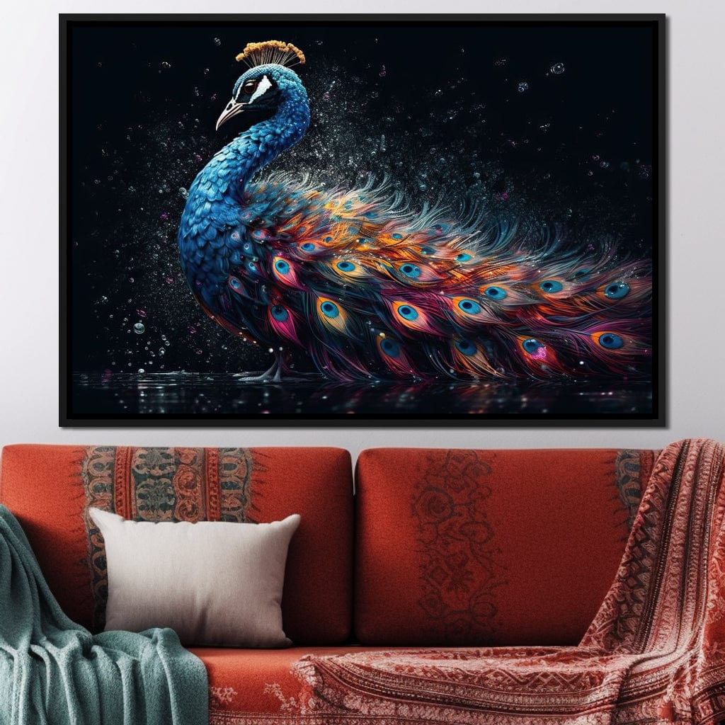 Peacock Elegance HinduOmDesigns Black Floating Frame / 30" x 20" Posters, Prints, & Visual Artwork hindu canvas wall art CAT5C3MT