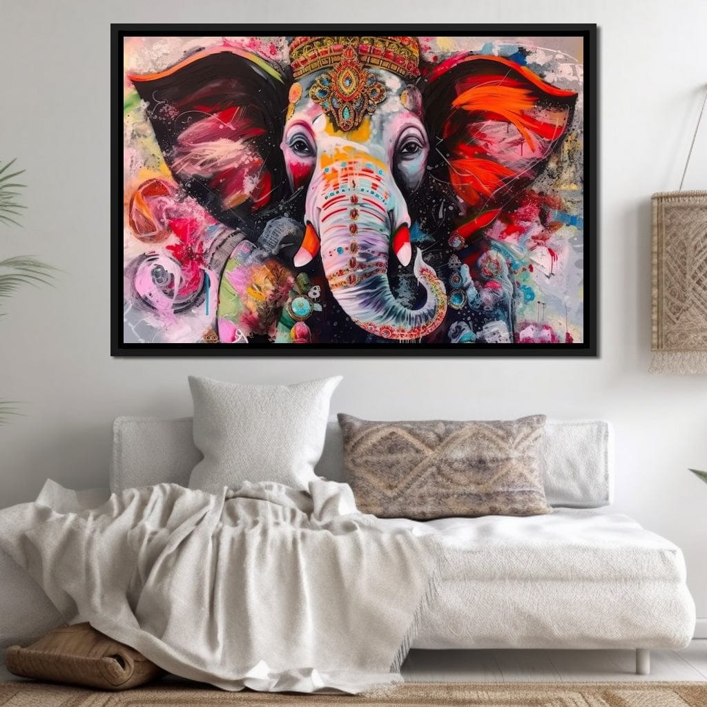 Creative Lord Ganesh HinduOmDesigns Black Floating Frame / 30" x 20" Posters, Prints, & Visual Artwork hindu canvas wall art UQ23CKVA