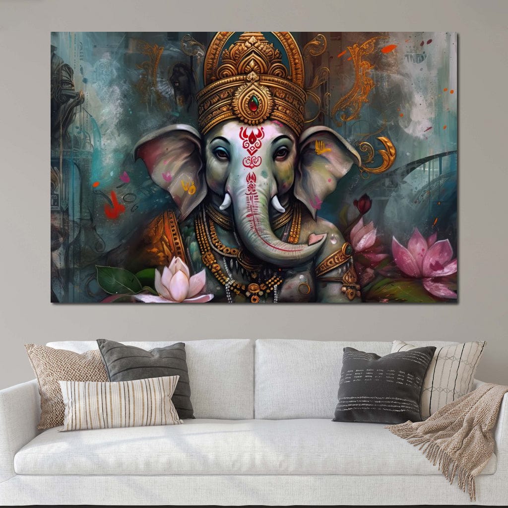 Ganesha's Tranquility HinduOmDesigns Gallery Wrap / 30" x 20" Posters, Prints, & Visual Artwork hindu canvas wall art IB7J1WBU