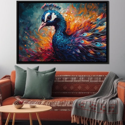 Vibrant Peacock HinduOmDesigns Black Floating Frame / 20" x 30" Posters, Prints, & Visual Artwork hindu canvas wall art IQ5RB19N