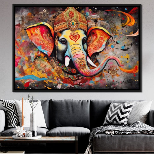Ganesha's Creation HinduOmDesigns Black Floating Frame / 30" x 20" Posters, Prints, & Visual Artwork hindu canvas wall art YTIR2K61
