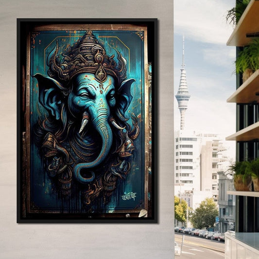 Mighty Ganesha HinduOmDesigns Black Floating Frame / 20" x 30" Posters, Prints, & Visual Artwork hindu canvas wall art WQKLB3AP