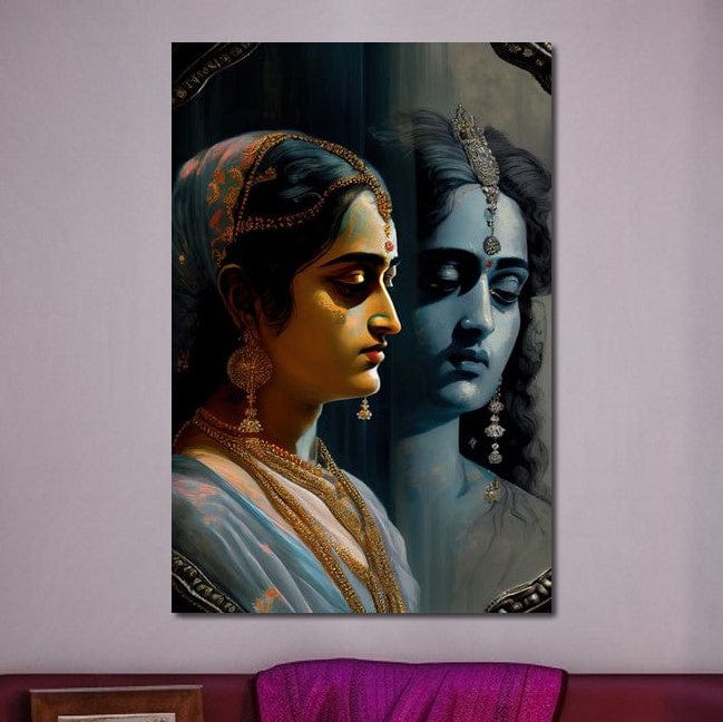 Krishna Radha Reflection HinduOmDesigns Gallery Wrap / 20" x 30" Posters, Prints, & Visual Artwork hindu canvas wall art KO6GUL62