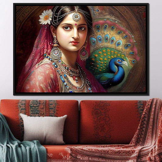 Radha's Peacock HinduOmDesigns Black Floating Frame / 30" x 20" Posters, Prints, & Visual Artwork hindu canvas wall art 34B22GMV
