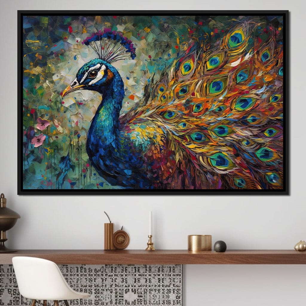 Celestial Peacock HinduOmDesigns Black Floating Frame / 30" x 20" Posters, Prints, & Visual Artwork hindu canvas wall art CNJ1YR9B