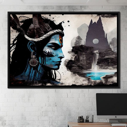 Shiva Waterfall HinduOmDesigns Black Floating Frame / 30" x 20" Posters, Prints, & Visual Artwork hindu canvas wall art IUYU0TJ2