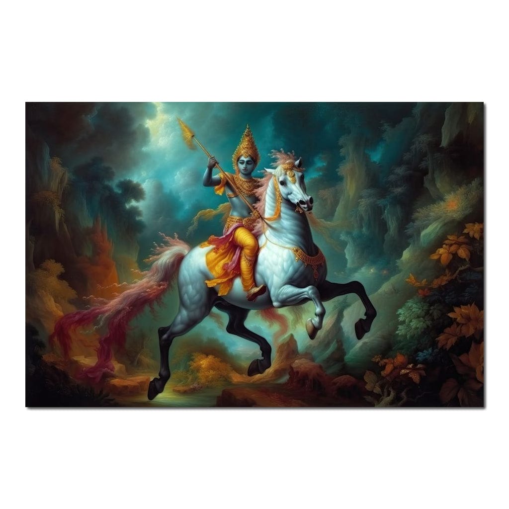 Krishna on a Horse HinduOmDesigns Poster / 30" x 20" Posters, Prints, & Visual Artwork hindu canvas wall art CE8WQ2W7