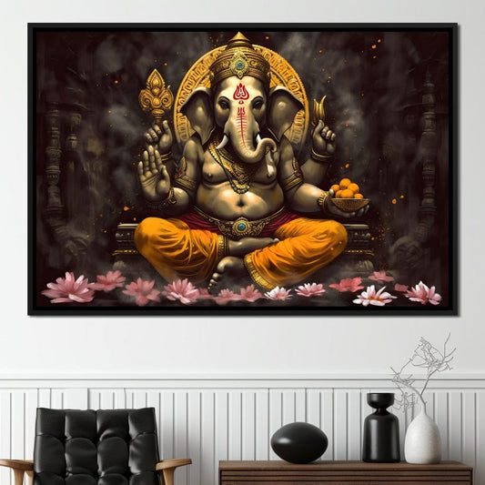 Prosperous Lord Ganesha HinduOmDesigns Black Floating Frame / 30" x 20" Posters, Prints, & Visual Artwork hindu canvas wall art 9Y60S1UC