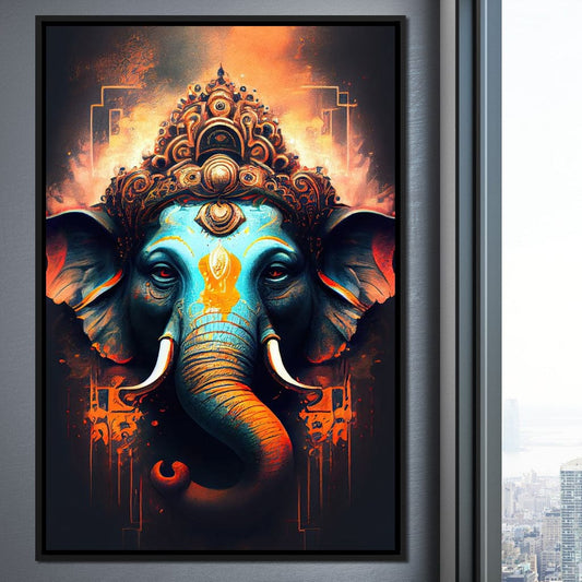 Ganesha's Strength HinduOmDesigns Black Floating Frame / 20" x 30" Posters, Prints, & Visual Artwork hindu canvas wall art NOX6KUZ2
